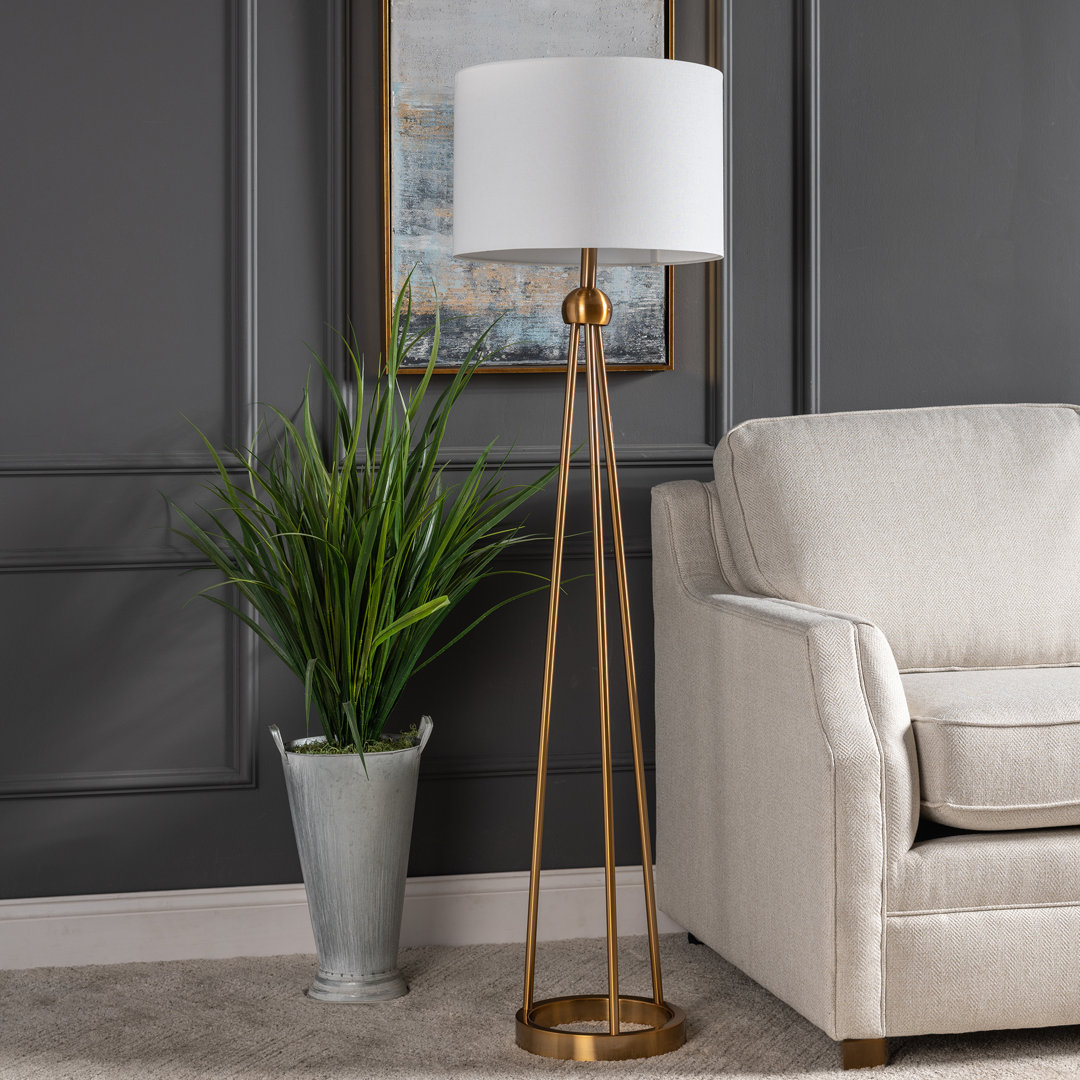 Sonder 60" Iron Tripod Floor Lamp with Linen Drum Shade, Gold